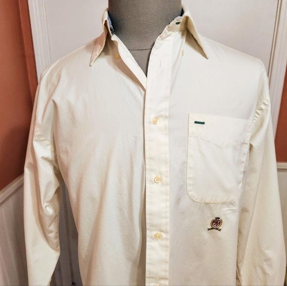 Tommy Hilfiger Beige Dress Shirt Button Down Collar Small - Picture 2 of 8